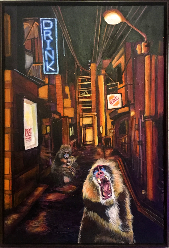 <i>Eat/Drink/Pray</i>, acrylic on canvas, 24x40, 2021.