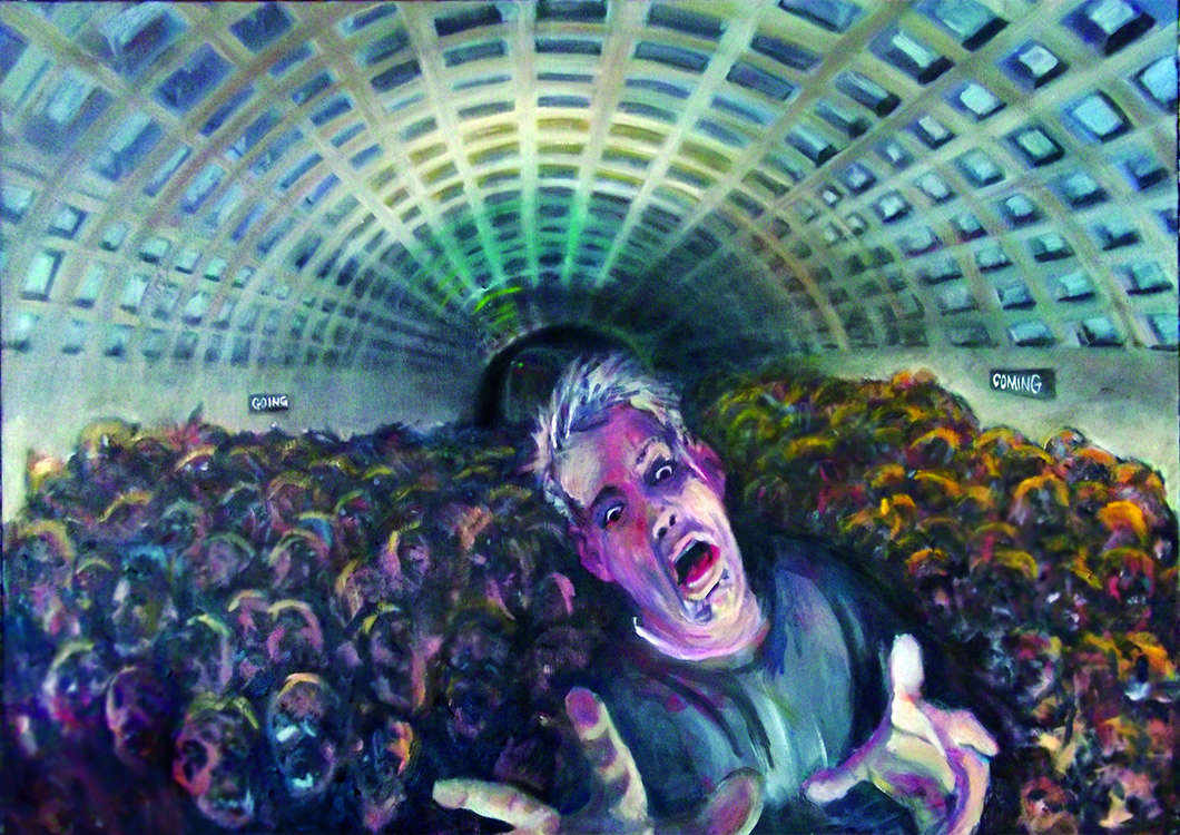 <i>OK Commuter</i>, oil on canvas, 42x24, 2013. This piece bothers me because the earlier versions were much better. One of the hardest lessons that I have had to learn as a painter is when to stop. My work is generally very expressive and painterly and is mostly better delivered when not over-worked.