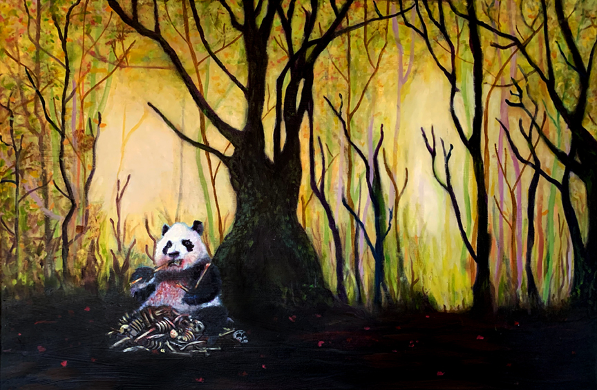 <i>The Ruler of this Land is a Tyrant</i>. Oil on canvas, 36x20 inches created in 2020.